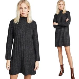 MADEWELL Donegal Rolled Mockneck Sweater Dress Cozy Coal Grey Ribbed Mini Small